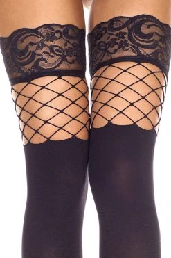 Music Legs Black Spandex Thigh High & Fishnets