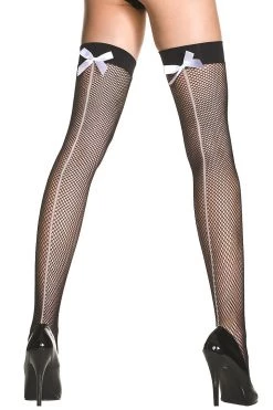 Music Legs Hosiery White Bow Backseam Spandex Thigh Highs