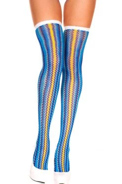 Music Legs Hosiery Blue & Yellow Zigzag Thigh High Sock Stockings