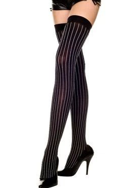 Music Legs Pin Striped Opaque Thigh High Stockings