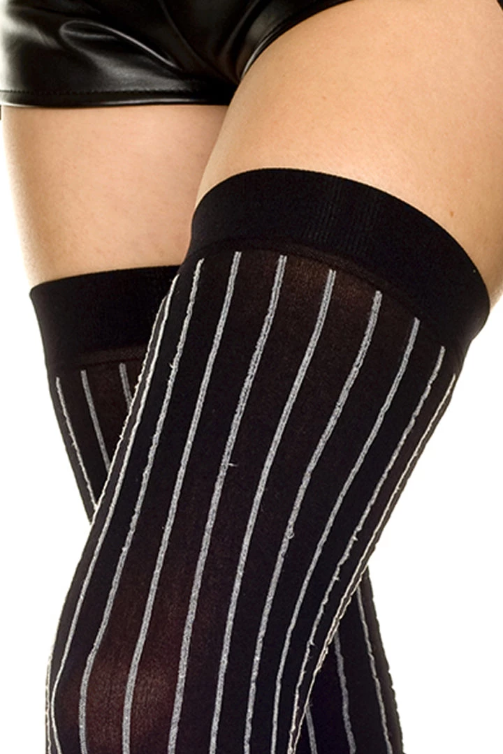 Music Legs Pin Striped Opaque Thigh High Stockings 4 Music Legs Pin Striped Opaque Thigh High Stockings