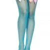 Music Legs Turquoise Thigh High Fishnet Stockings With Rainbow Bows Rainbow Clothing
