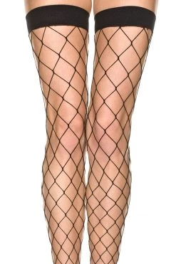 Music Legs Fishnet Black Diamond Net Stockings With Wide Bands