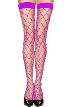 Music Legs Purple Diamond Net Stockings With Wide Bands Fishnet