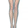 Music Legs Turquoise Diamond Net Stockings With Wide Bands