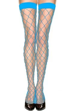 Music Legs Turquoise Diamond Net Stockings With Wide Bands