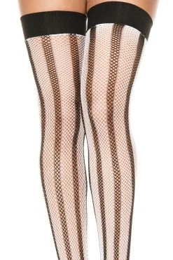 Music Legs Black & White Fishnet Thigh Highs
