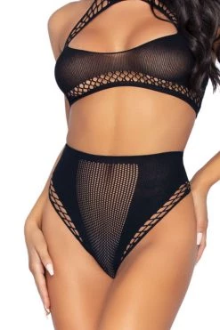 Leg Avenue Lingerie Two Piece Black Net Keyhole Halter Crop Top And Panty 10 Leg Avenue Lingerie Two Piece Black Net Keyhole Halter Crop Top And Panty