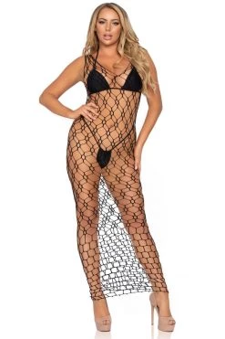 Leg Avenue Lingerie Black Hexi Net Maxi Dress