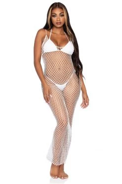 Leg Avenue White Woven Twist Net Backless Maxi Dress 9 Leg Avenue White Woven Twist Net Backless Maxi Dress