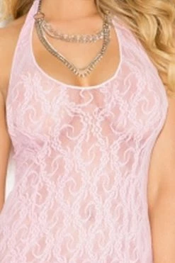 Elegant Moments Pink Lace Halter Mini Dress Lingerie