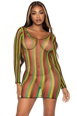 Leg Avenue Rasta Net Long Sleeve Mini Dress