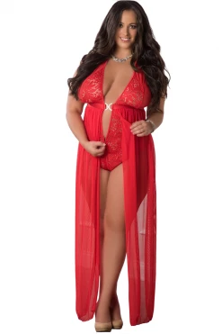 G World Intimates One Piece Red Zipper Crotch Teddy Gown Lingerie
