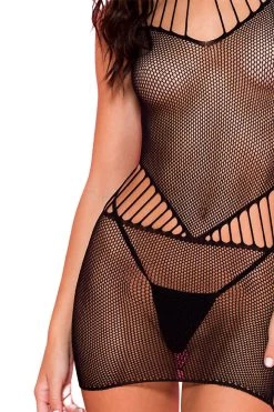 Music Legs Black Fishnet Mini With Strappy Neck And Mid Section 12 Music Legs Black Fishnet Mini With Strappy Neck And Mid Section