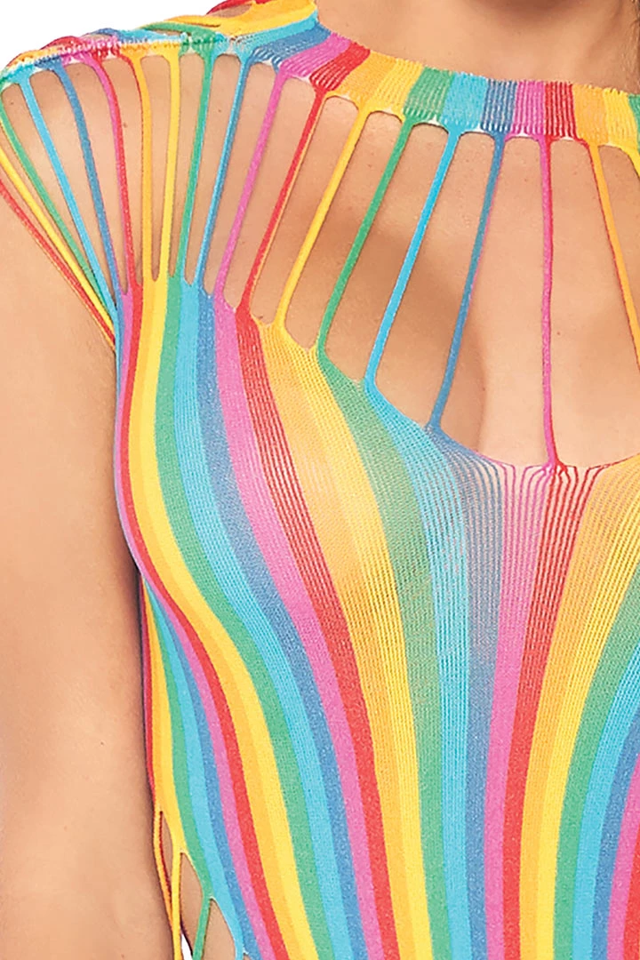 Leg Avenue Rainbow Shredded Opaque Cut Out Teddy With Snap Crotch 6 Leg Avenue Rainbow Shredded Opaque Cut Out Teddy With Snap Crotch