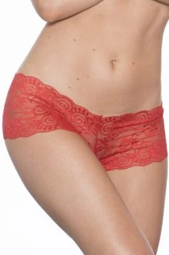 Popsi Red Lace Crotchless Boyshort Panty Lingerie