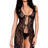 Music Legs Black Lace Open Front Lingerie Gown