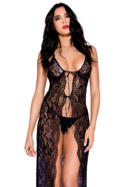 Music Legs Black Lace Open Front Lingerie Gown