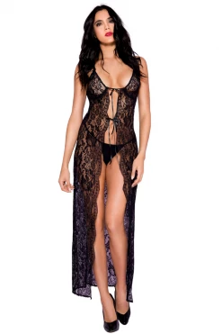 Music Legs Black Lace Open Front Lingerie Gown