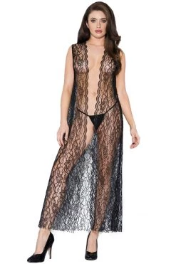 Music Legs Sensuous Cravings Lace Open Front Gown & Panty