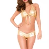 Music Legs Lingerie 2pc Gold Tie Front Top & Booty Short Set