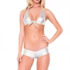 Music Legs 2pc Silver Tie Front Top & Booty Short Set Bras & Panty Sets