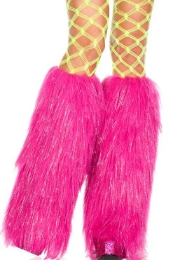 Music Legs Glow In The Dark & Neon Glittery Hot Pink Furry Leg Warmers