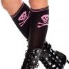 Music Legs Black Stockings W/ Pink Skulls
