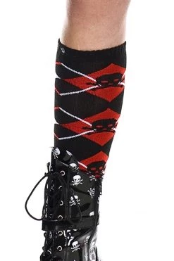 Music Legs Red And Black Argyle Knee High Hosiery