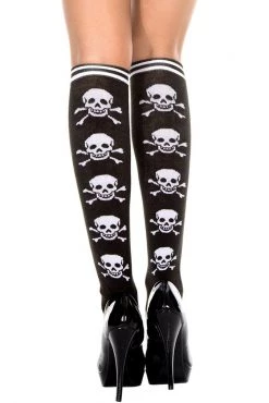 Music Legs White Skull & Crossbones Knee High Socks
