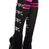 Music Legs Black Knee High Stockings W/ Pink Skulls