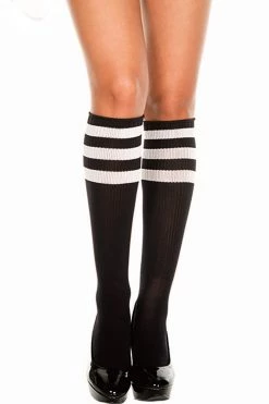 Music Legs Black & White Striped Knee High Socks Hosiery