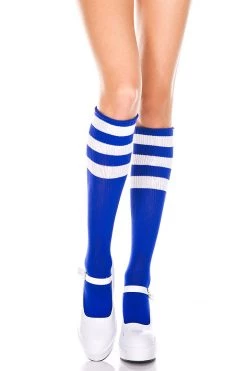 Music Legs Royal Blue & White Striped Knee High Socks