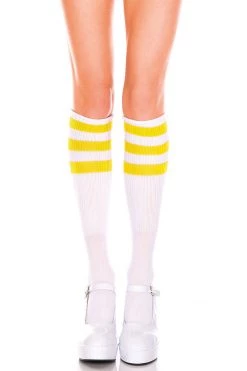 Music Legs Hosiery White & Yellow Striped Knee High Socks