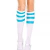 Music Legs White & Neon Blue Striped Knee High Socks 2 Music Legs White & Neon Blue Striped Knee High Socks
