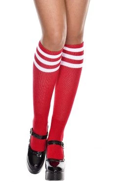 Music Legs Red & White Striped Knee High Socks