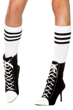 Music Legs White Knee Highs With Black Stripes