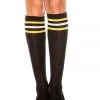 Music Legs Black, Yellow, & White Striped Knee High Stockings Hosiery