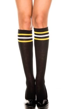 Music Legs Black, Yellow, & White Striped Knee High Stockings Hosiery