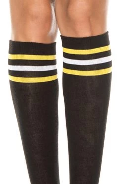 Music Legs Black, Yellow, & White Striped Knee High Stockings Hosiery