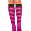 Music Legs Glow In The Dark & Neon Black & Hot Pink Striped Knee High