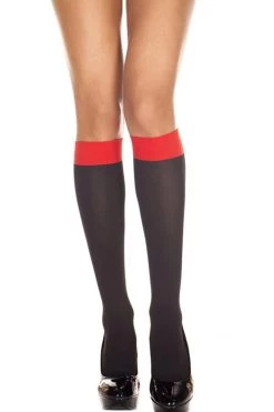 Magic Silk Risque Rockstar Black & Red Two-Tone Knee Hi Stockings Hosiery