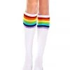 Music Legs White Knee High Sock Stockings W/ Rainbow Stripes 1 Music Legs White Knee High Sock Stockings W/ Rainbow Stripes