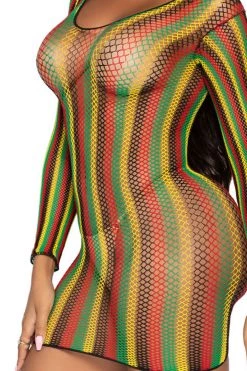 Leg Avenue Rasta Net Long Sleeve Mini Dress
