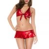Music Legs Lingerie 2PC Metallic Red Top & Micro Mini Skirt
