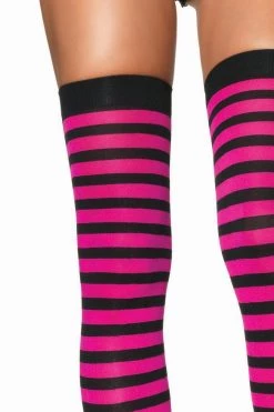Leg Avenue Hosiery Black & Fuchsia Nylon Thigh Highs