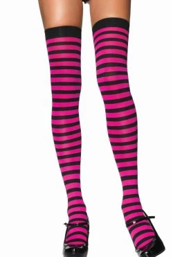 Leg Avenue Hosiery Black & Fuchsia Nylon Thigh Highs