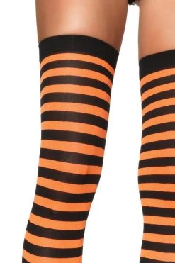 Leg Avenue Black & Orange Nylon Thigh Highs Hosiery