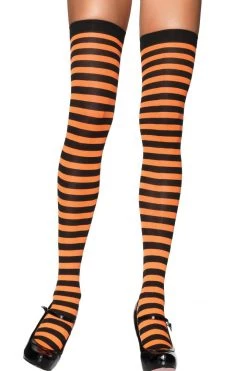 Leg Avenue Black & Orange Nylon Thigh Highs Hosiery