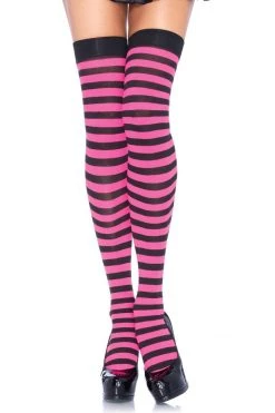 Leg Avenue Glow In The Dark & Neon Black & Neon Pink Nylon Thigh Highs